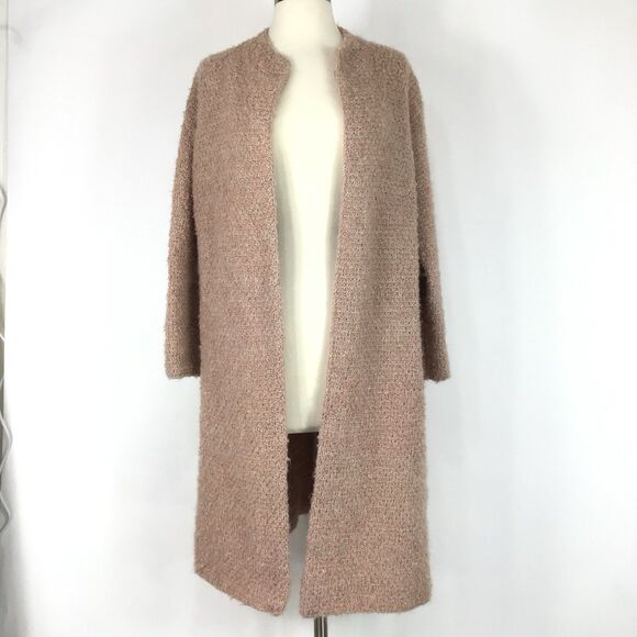 Duster Sweater M Wool Womens Nautral Pink Knit Open Front Cottagecore Hand knit - Picture 5 of 16